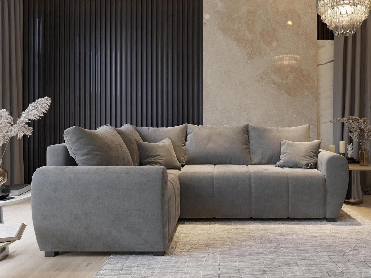 ECKSOFA MADISON L L-S Braun Plüsch-Stoff mit Schlaffunktion - Schwarz/Braun, Holz/Kunststoff (235/175cm) - MASSENO