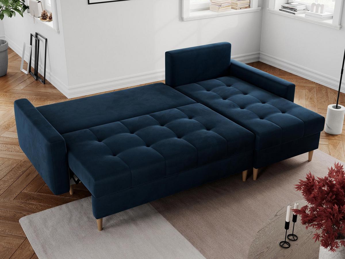 ECKSOFA Colin Velvet Dunkelblau - Dunkelblau/Braun, Holz/Textil (220/140cm) - MKS
