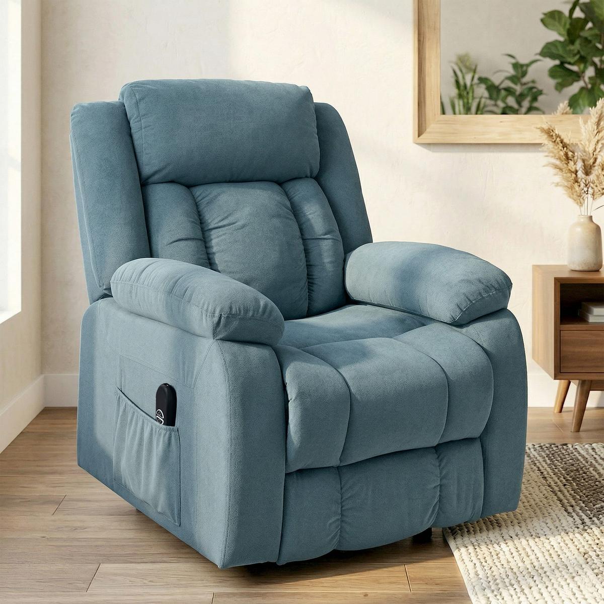FERNSEHSESSEL-MIT-AUFSTEHHILFE Polyester Stahl Blau - Blau/Schwarz, Textil/Metall (92/105/94cm) - HOMCOM