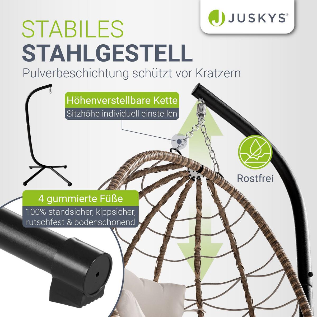 KORBHÄNGESESSEL Aria beige inkl. waschbare Bezüge - Beige, Kunststoff/Metall (95/196/95cm) - Juskys