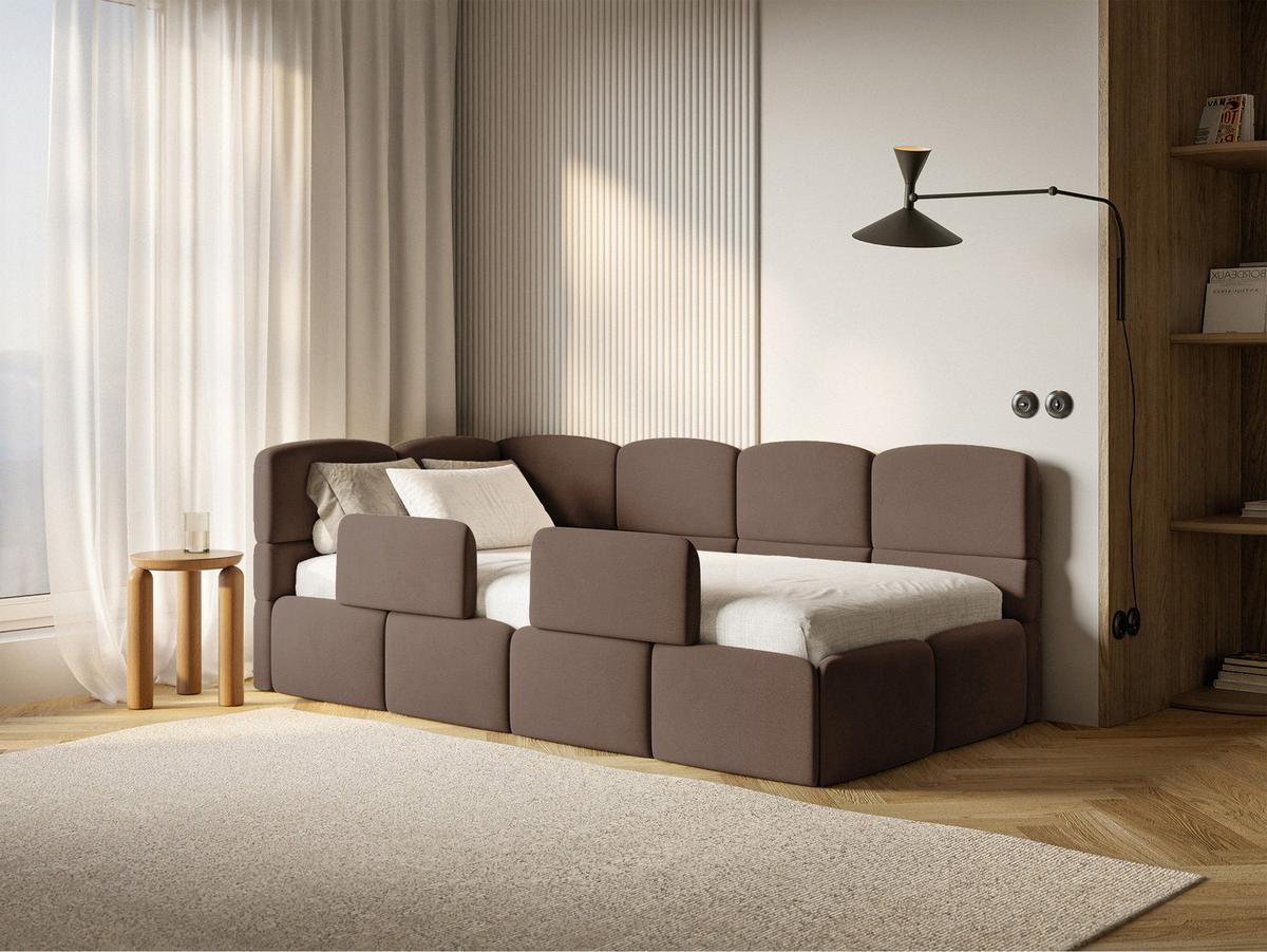 KINDERBETT Cloudy Braun 90x200 cm, mit Matratze & Rausfallschutz, Kopfteil links, Samt - Schwarz/Braun, Kunststoff/Textil (90/200cm) - Selsey