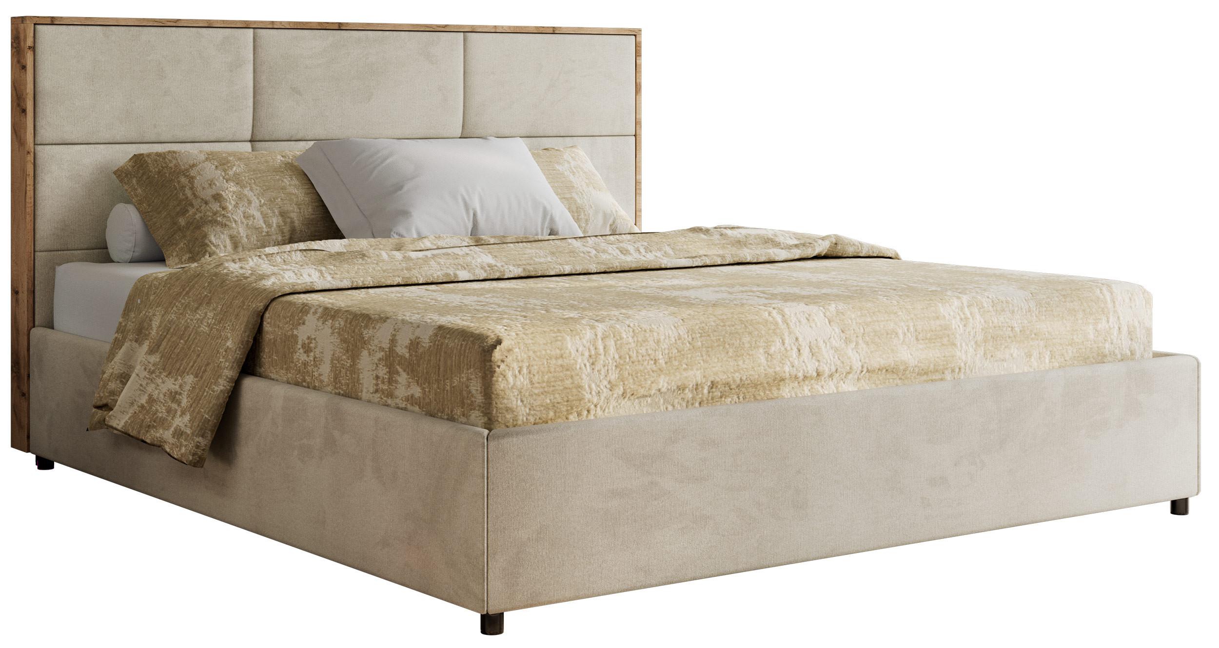POLSTERBETT LERIO CLASSIC 200/200 - Beige Velvet - Schaum-Matratze - Beige, Textil (200/200cm) - MKS