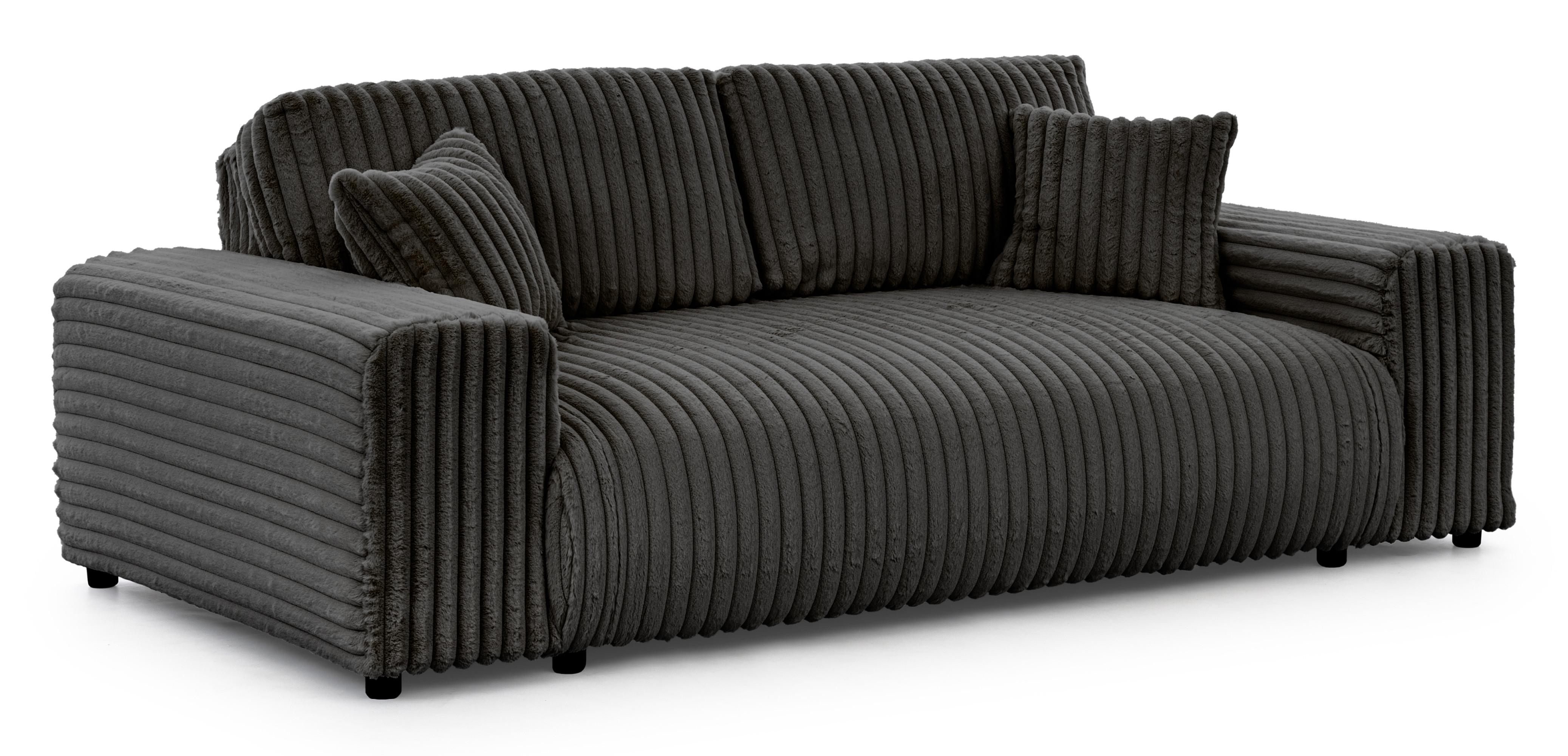 3-SITZER-SOFA Mollis Dunkelgrau Plüschcord - Dunkelgrau/Schwarz, Holz/Kunststoff (213/79/108cm) - S-Style