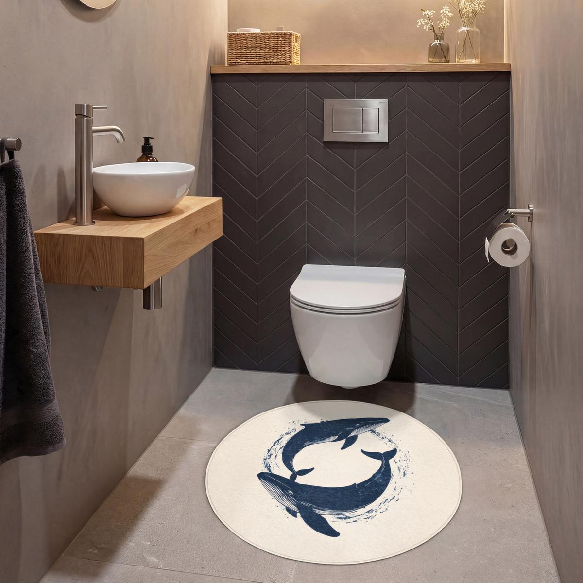 WC-VORLEGER Wale - Spritzer - Kreis - Dunkelblau Toilettenteppich 70x70 cm - Dunkelblau, Textil (70/1cm) - OnlyWow