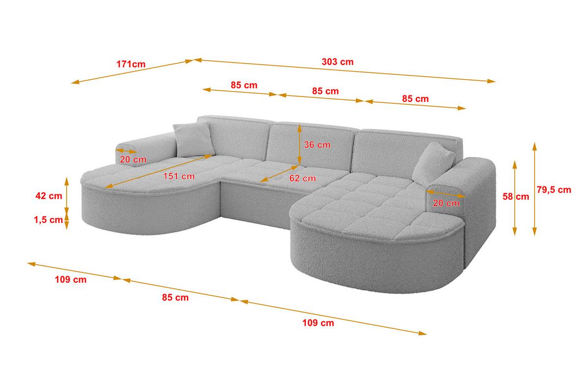 WOHNLANDSCHAFT TARO-U1 - 303x171x79,5 cm Hellgrau - Hellgrau, Holzwerkstoff/Textil (303/79.5/171cm) - ALTDECOR