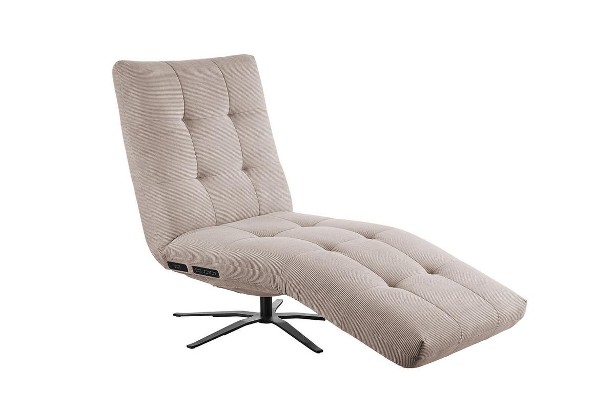 RELAXLIEGE LETICIA Beige Cord Drehbar (360°), Relaxfunktion - Beige/Schwarz, Textil/Metall (82/115/156cm) - KAWOLA