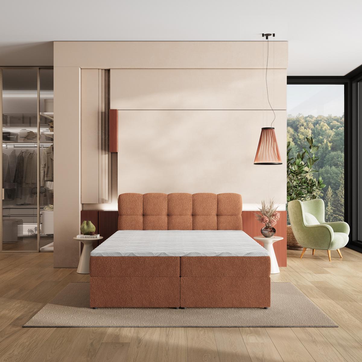 BOXBETT MERU 200x200 cm mit Matratze und Topper, H2+H3 - Kupferfarben - Kupferfarben, Holz (200/200cm) - MASSENO