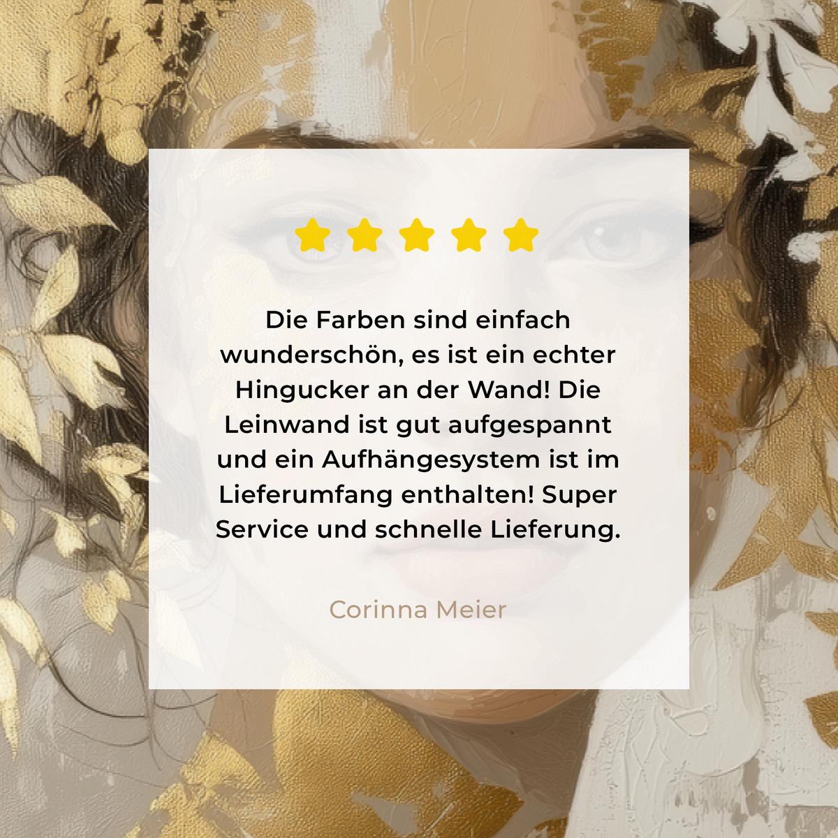 LEINWANDBILD Gesicht - Frau - Blätter - Gold Gemälde 60x40 cm - Beige, Textil (60/40cm) - MuchoWow
