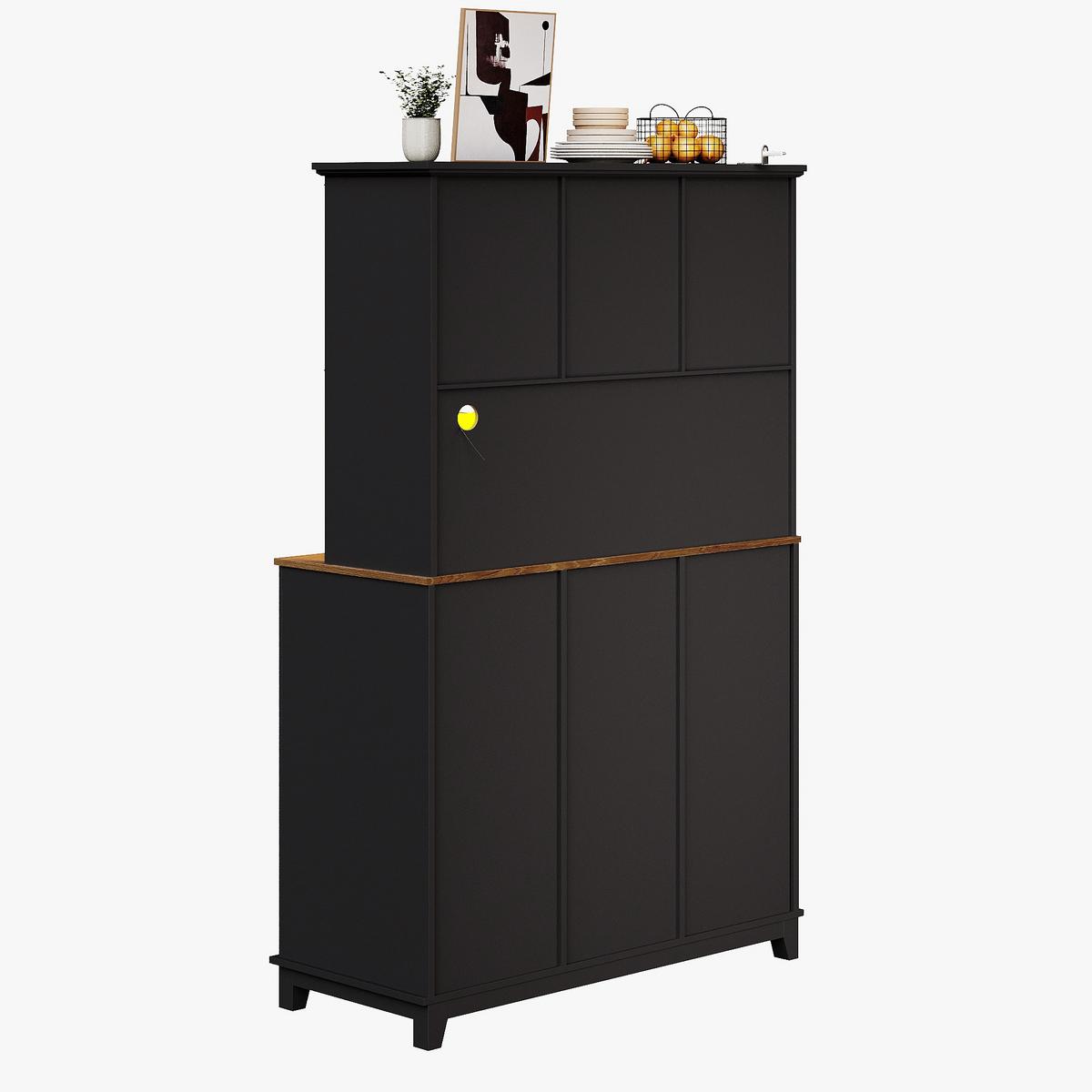 BUFFETSCHRANK Schwarz 105x180cm mit LED-Beleuchtung, Glastüren & Weinregal - Schwarz, Holzwerkstoff (105/180/38.4cm) - Urban Meuble