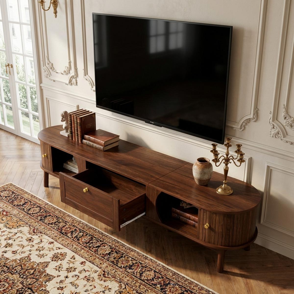 TV-LOWBOARD in Nussbaum-Optik, Fernsehschrank mit Schiebetüren - Weiß, Holzwerkstoff (170/38/40cm) - Urban Meuble