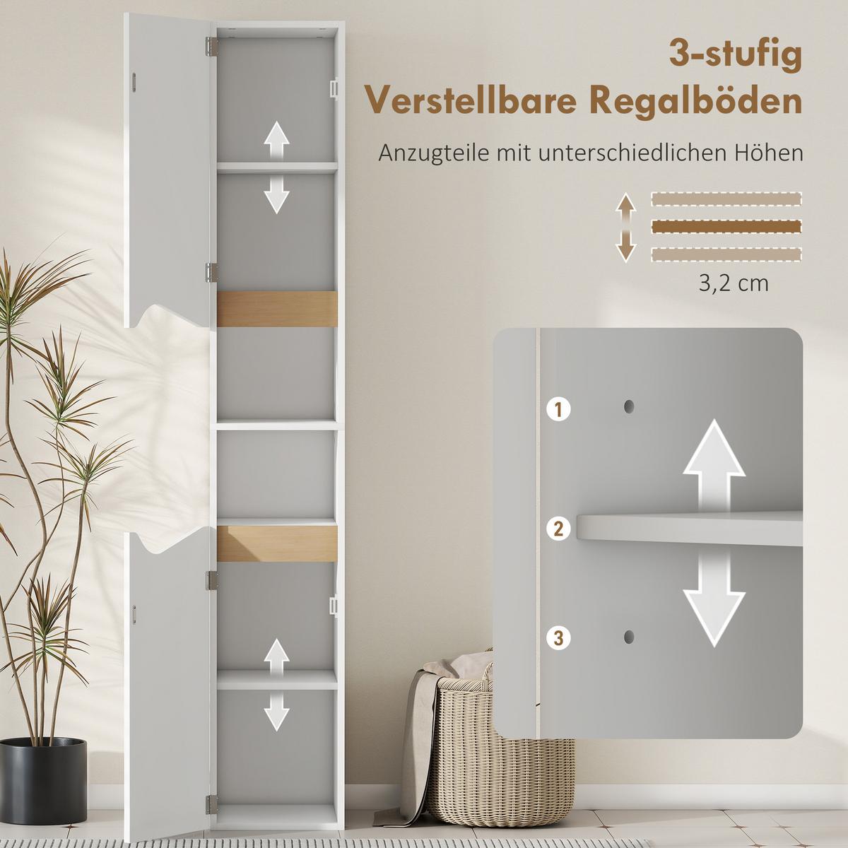 BADEZIMMERSCHRANK Spanplatte Weiß - Weiß, Holzwerkstoff (30/180.5/34.6cm) - HOMCOM