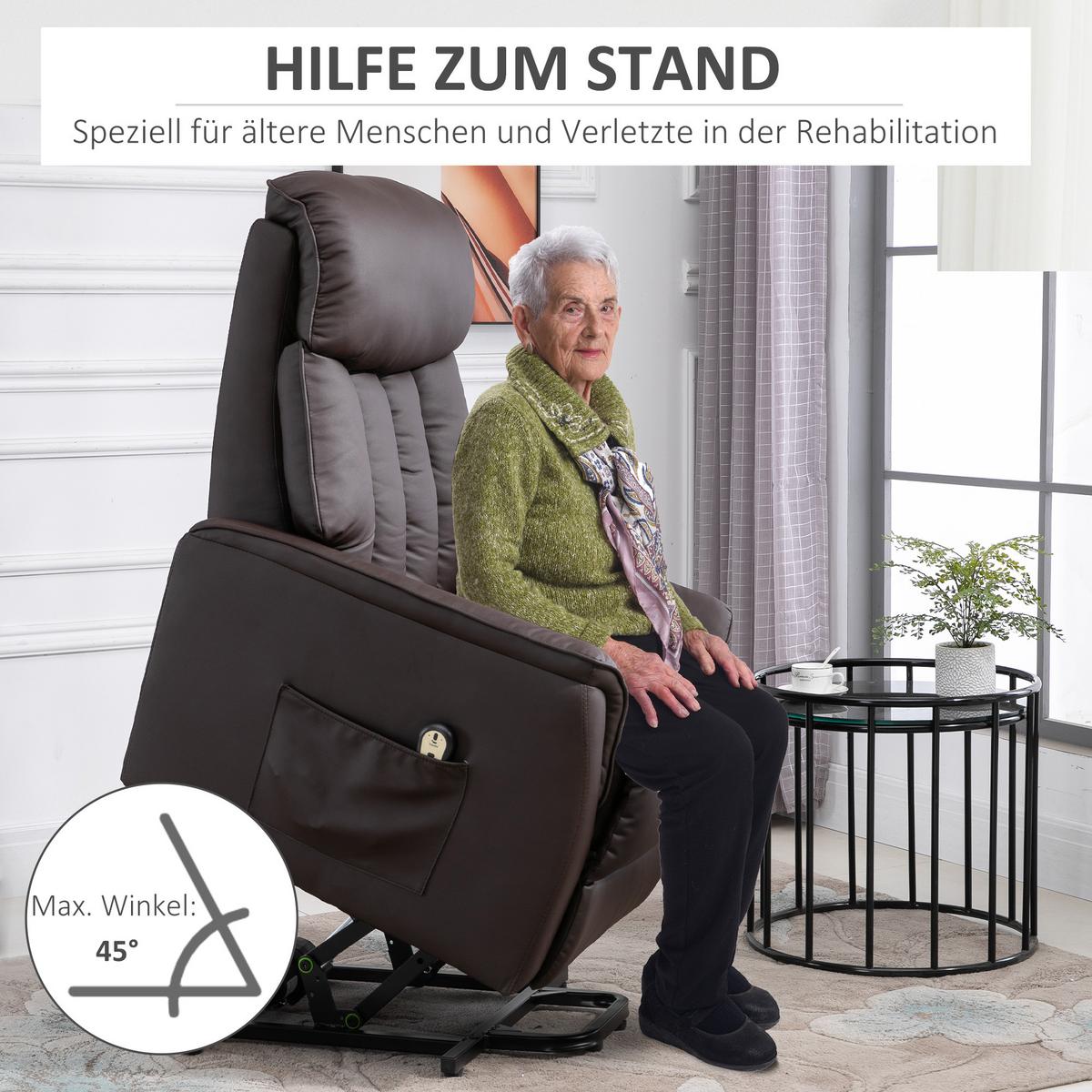 SESSEL mit Aufstehhilfe Kunstleder braun - Schwarz/Braun, Leder/Kunststoff (94/104/80cm) - HOMCOM