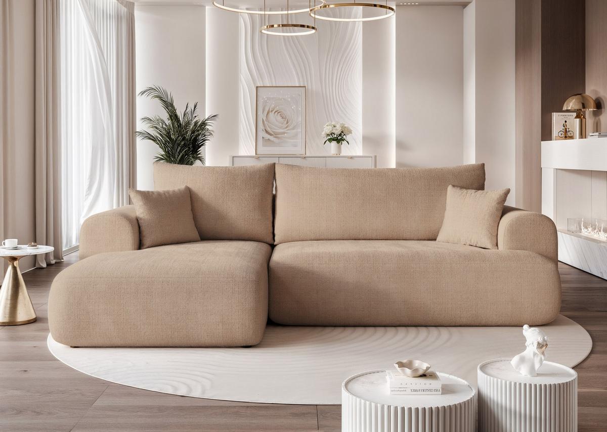 ECKSOFA BLOOM Links mit Schlaffunktion und Bettkasten Beige - Beige, Kunststoff/Textil (263/150cm) - Idohome