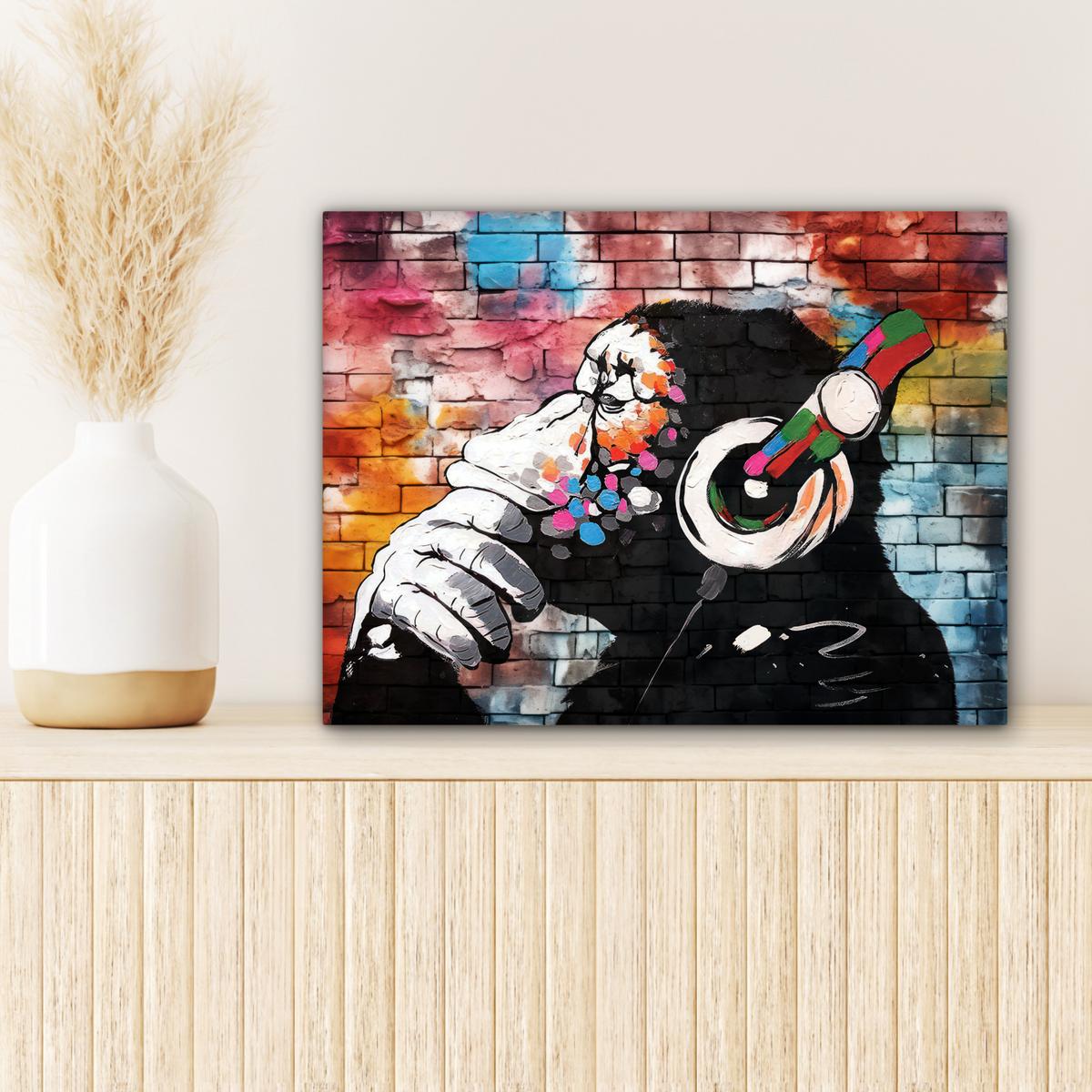 LEINWANDBILD Affe - Graffiti - Musik Wandbild 40x30 cm - Multicolor, Textil (40/30cm) - MuchoWow
