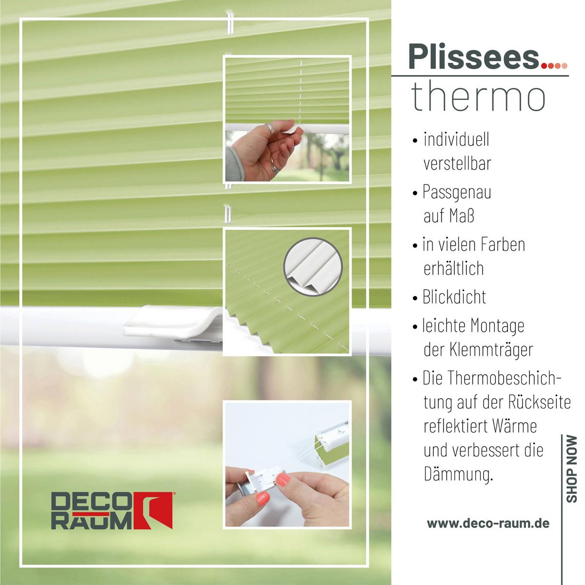 PLISSEE Thermo Basic 70 x 150cm Klemmfix ohne Bohren - Grün, Textil (70/150cm) - Deco-Raum
