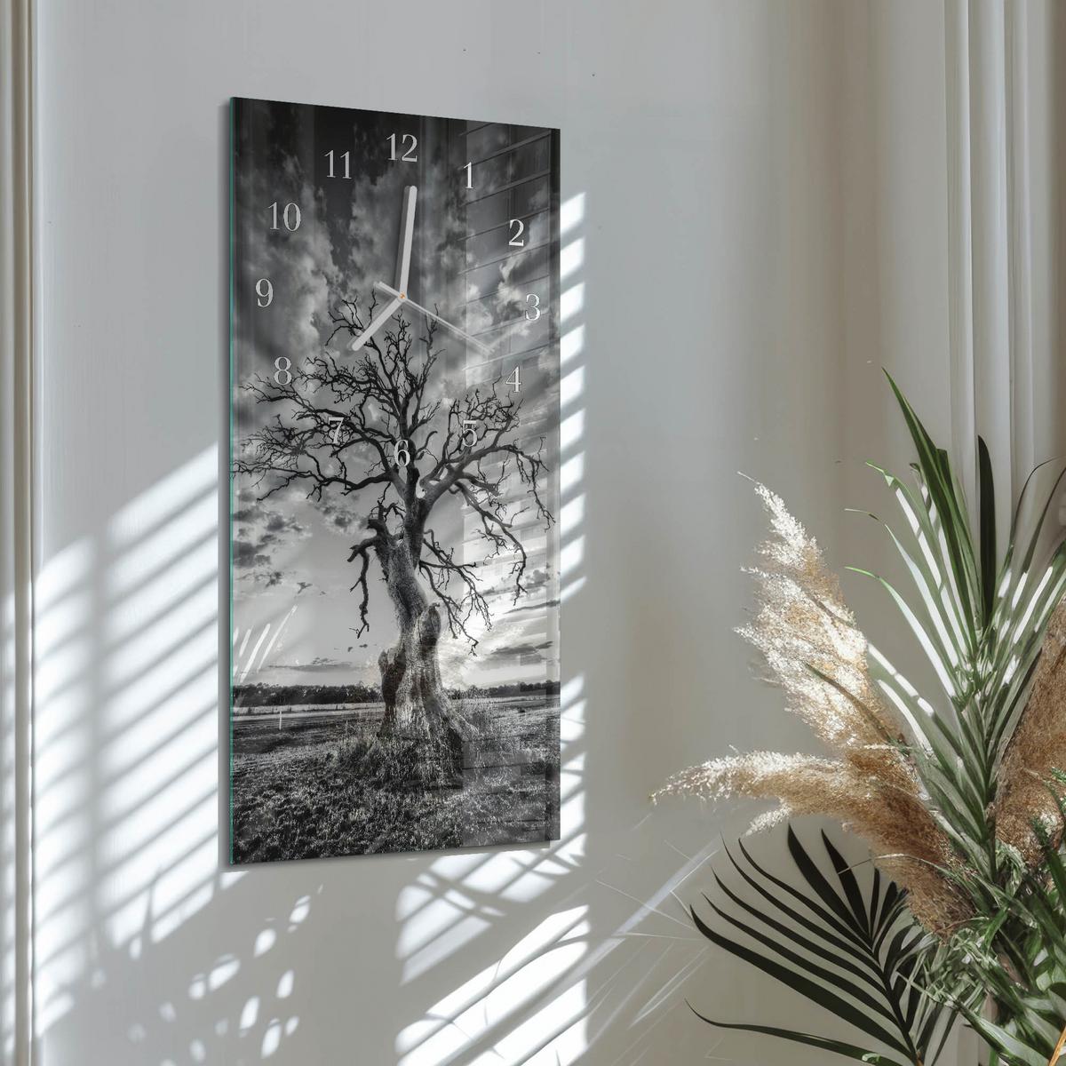 WANDUHR aus Glas 30x60 cm - Baum - Grau, Glas (30/60/0.4cm) - TULUP