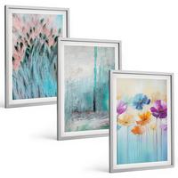 BILDER SET 3er Set - 40x60 cm Silberner Rahmen - Hintergrundmuster mit Pastellblumen - Silberfarben, Kunststoff (40/60cm) - TULUP