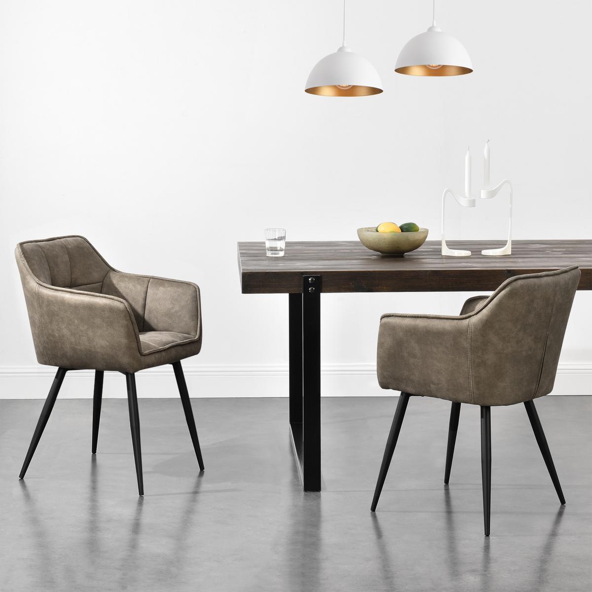 ARMLEHNSTUHL Birmingham - Taupe/Schwarz, Textil/Metall (60/82/59cm) - [en.casa]