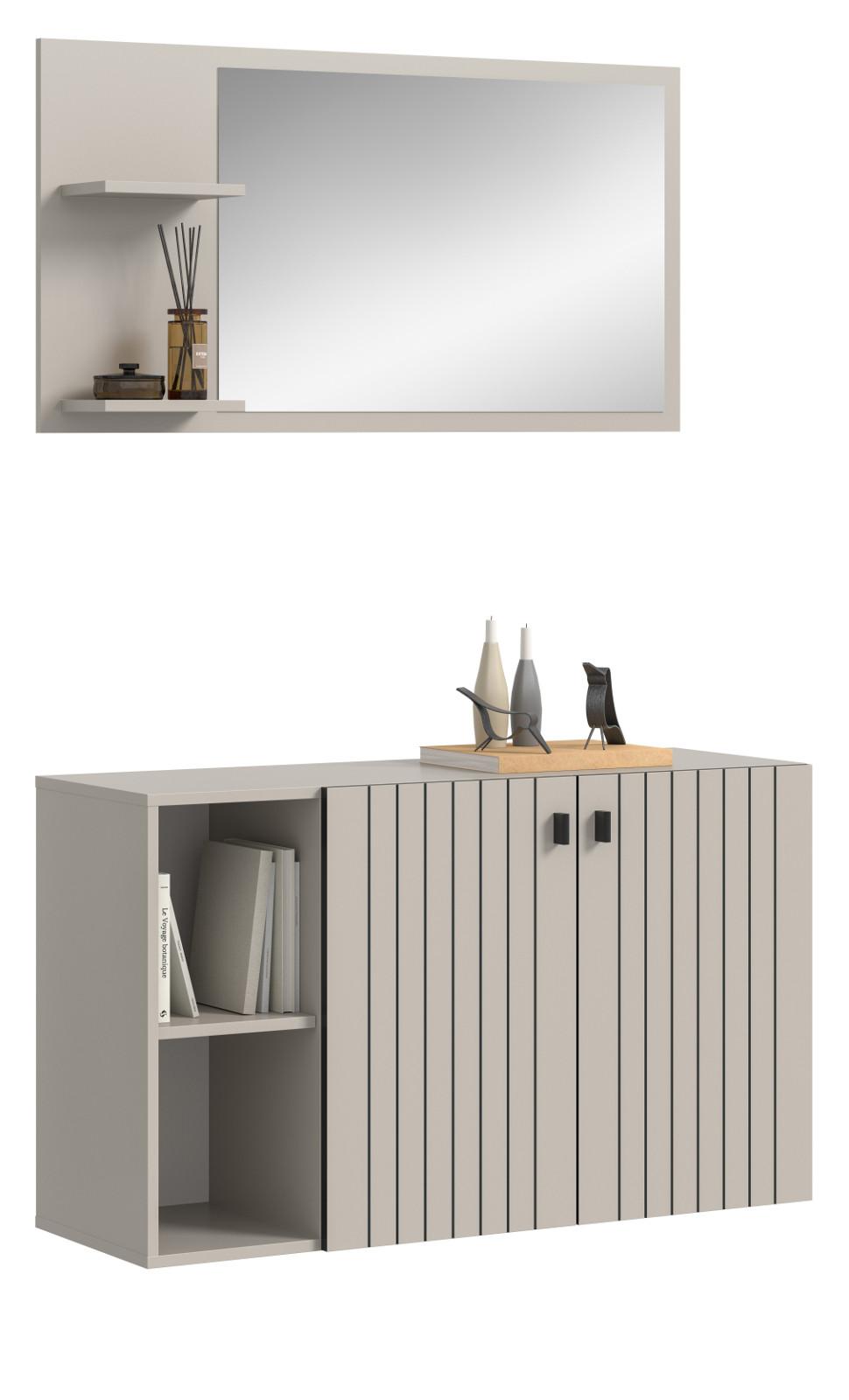 GARDEROBEN-SET 2-teilig Kaschmir 106 cm, Garderobenkombination hängend - Kaschmir/Schwarz, Glas/Holzwerkstoff (106/192/37cm) - Inn.Furn