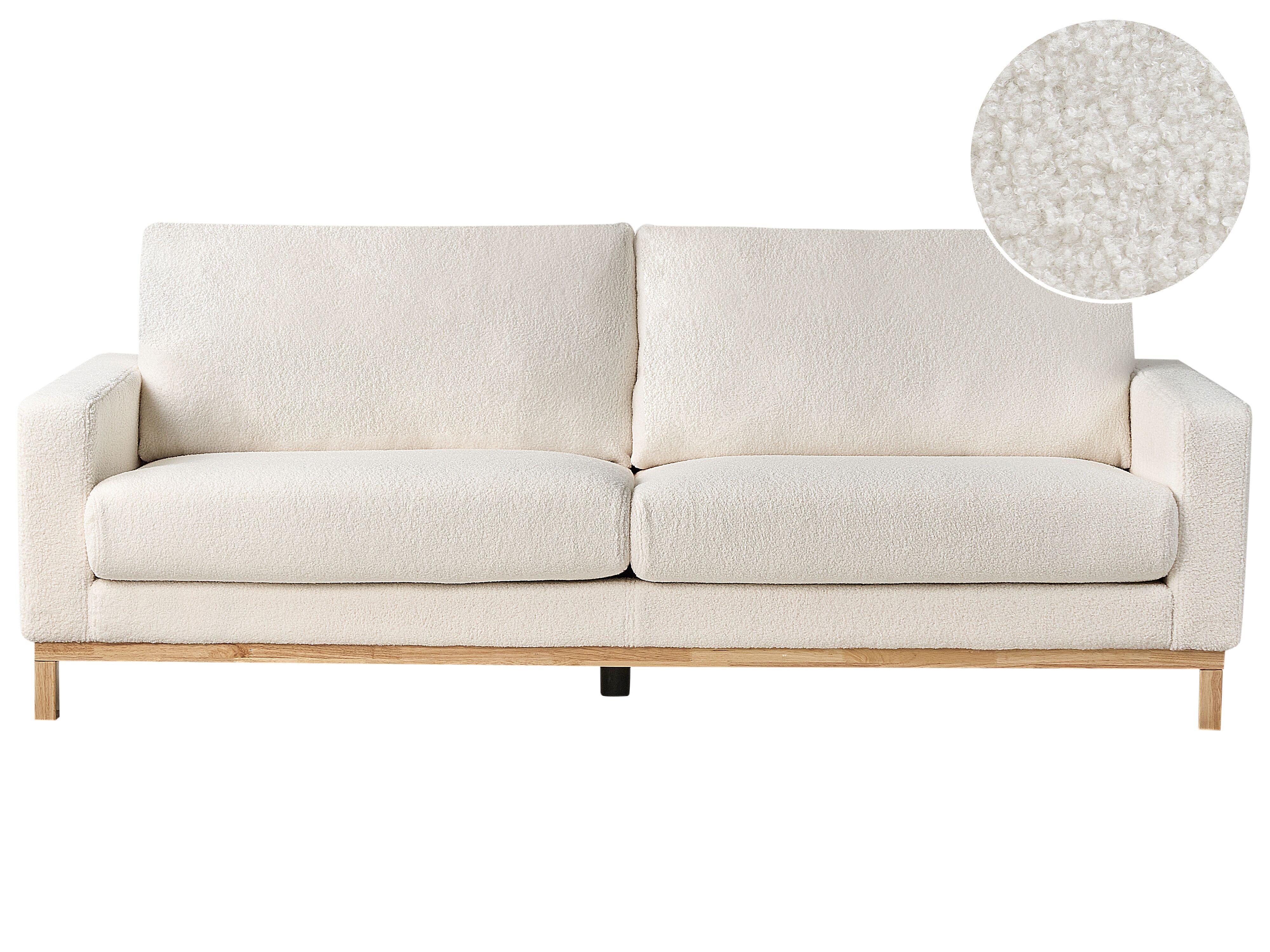 3-SITZER-SOFA Bouclé weiß/hellbraun Siggard - Hellbraun/Weiß, Textil (217/84/92cm) - Beliani
