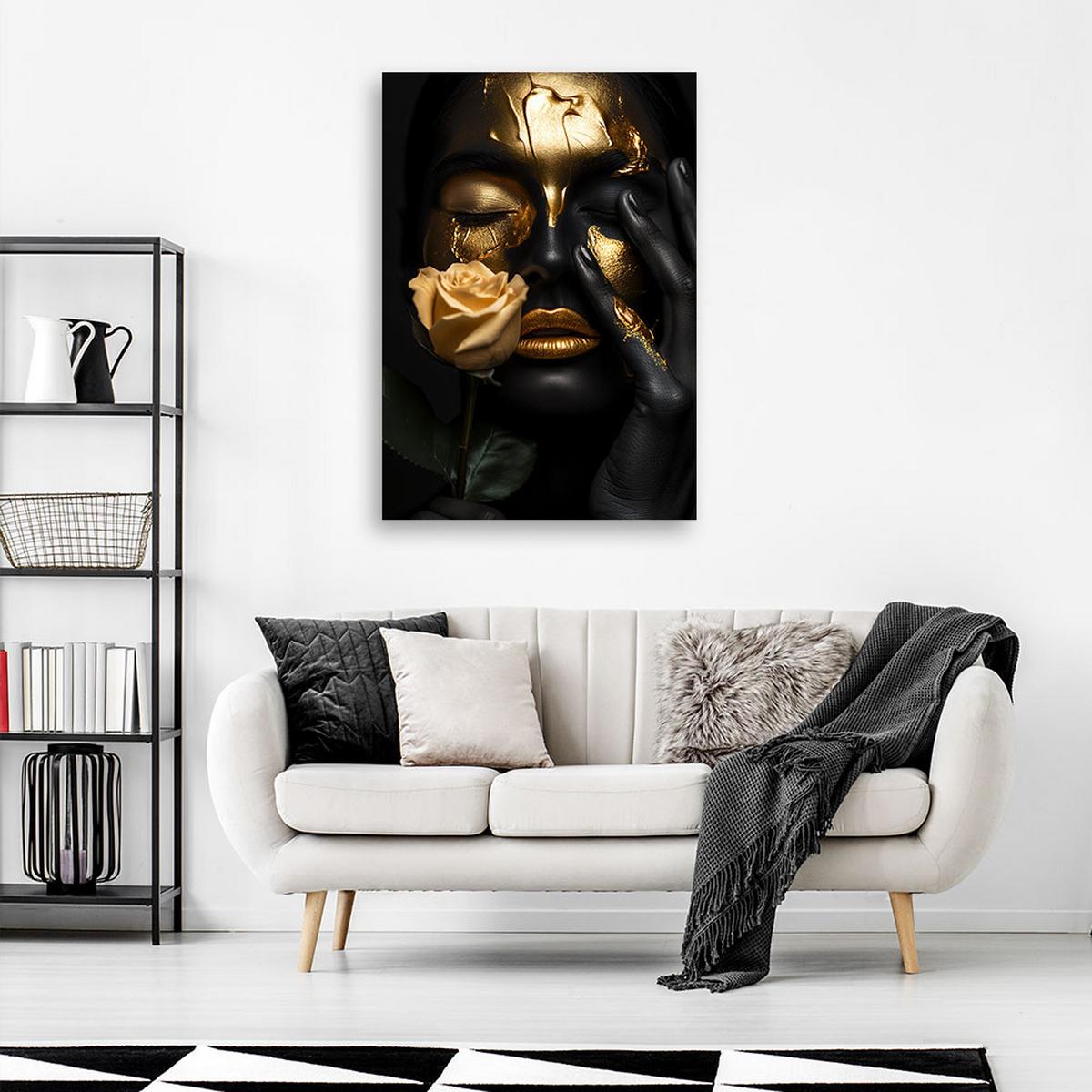 LEINWANDBILD Gold Glamour Gesicht einer Frau 80x120cm - Schwarz, Textil (80/120cm) - Feeby