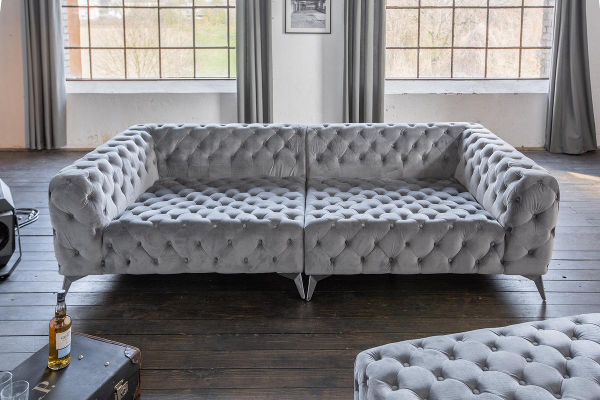 BIG SOFA NARLA Silber Velvet - Silberfarben, Textil (280/70/140cm) - KAWOLA