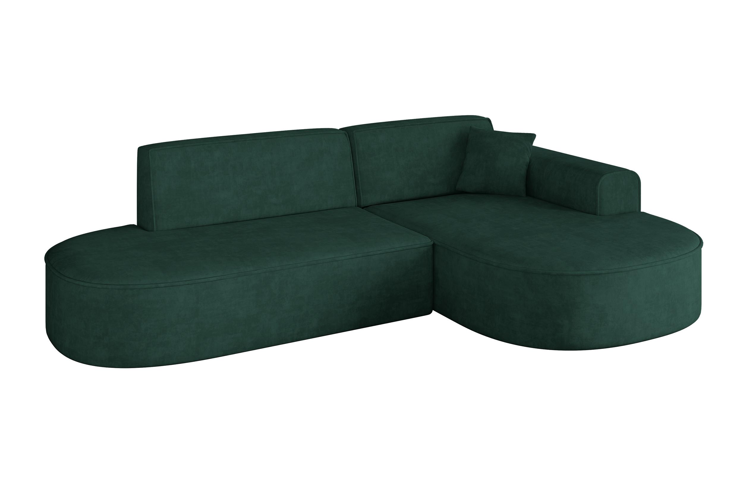 ECKSOFA Ottomane Rechts MARI-L1 - 243x171x79 cm Grün Velours - Schwarz/Grün, Holzwerkstoff/Kunststoff (171/243cm) - ALTDECOR