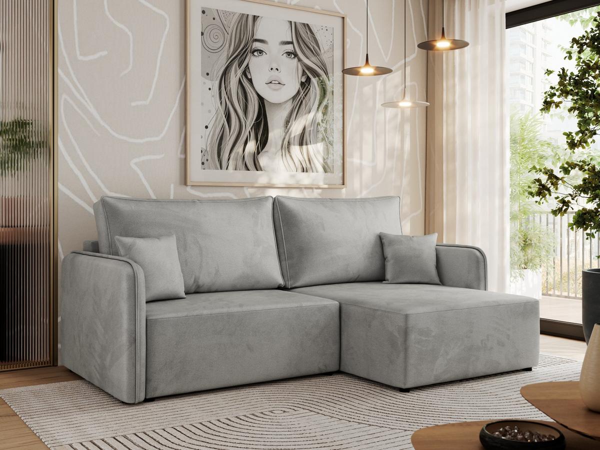 ECKSCHLAFSOFA MESTO L Hellgrau Velvet - rechts - Hellgrau/Schwarz, Kunststoff/Textil (147/227cm) - MKS