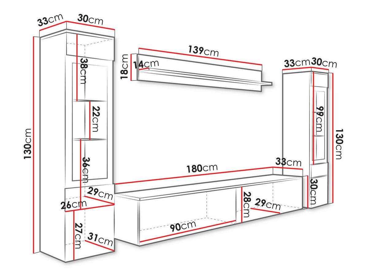 WOHNWAND Vera II mit weißer LED Beleuchtung - Weiß Hochglanz/Weiß, Holzwerkstoff (30/130/33cm) - MIRJAN24