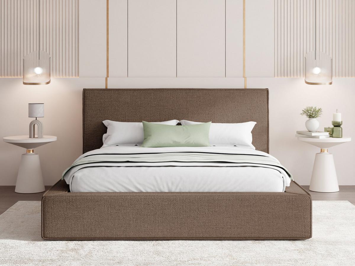POLSTERBETT Merlin mit Bettkasten, Metall-Lattenrost & hohem Kopfteil in Braun Chenille 200x200 cm - Birkefarben/Schwarz, Holzwerkstoff/Kunststoff (200/200cm) - WFL GROUP