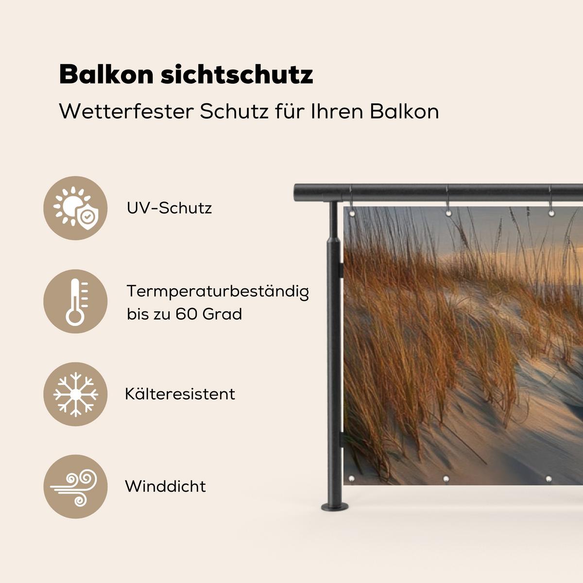 BALKON-SICHTSCHUTZ Strand - Dünen - Sonnenuntergang Deko XXL 500x110 cm - Sandfarben, Kunststoff (500/110cm) - MuchoWow