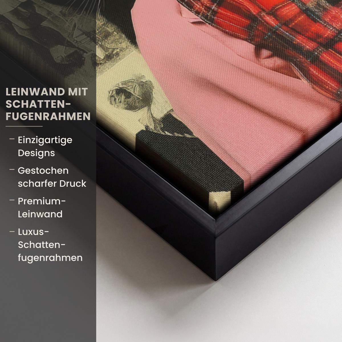 LEINWAND Bilder mit Rahmen - Mädchen - Sonnenbrille - Katze - Retro - 70x100 - Beige, Textil (70/100cm) - MuchoWow