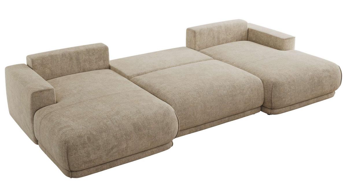 WOHNLANDSCHAFT RINA U Beige Schenille grob gewebt - Beige/Schwarz, Kunststoff/Textil (360/85/170cm) - MKS