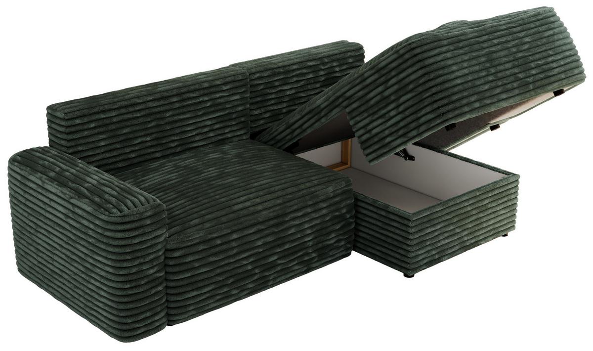 ECKSOFA BELLUNO L Grün Cord - Rechts - Schwarz/Grün, Textil (233/144cm) - MKS