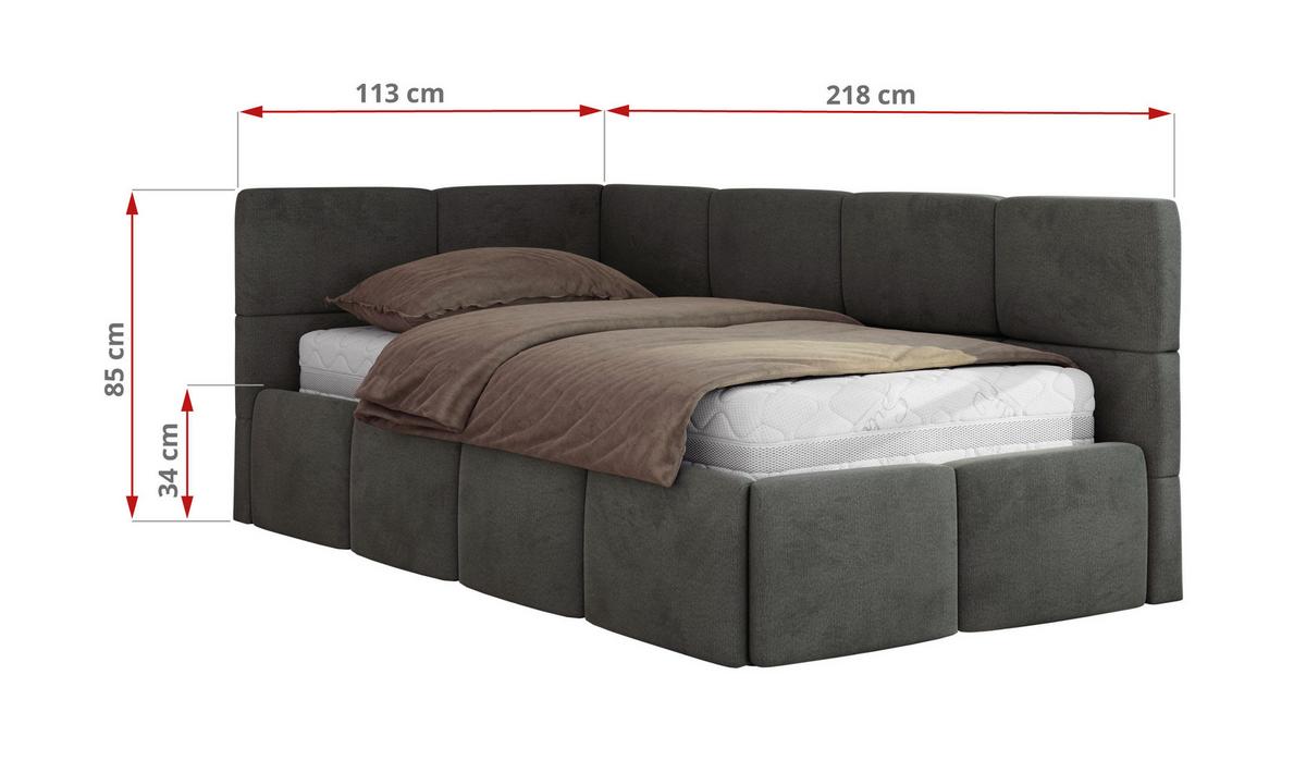 JUGENDBETT ARVO 90/200 - Dunkelgrau Velvet - Multipocket-Matratze - Links Seite - Dunkelgrau, Textil (90/200cm) - MKS