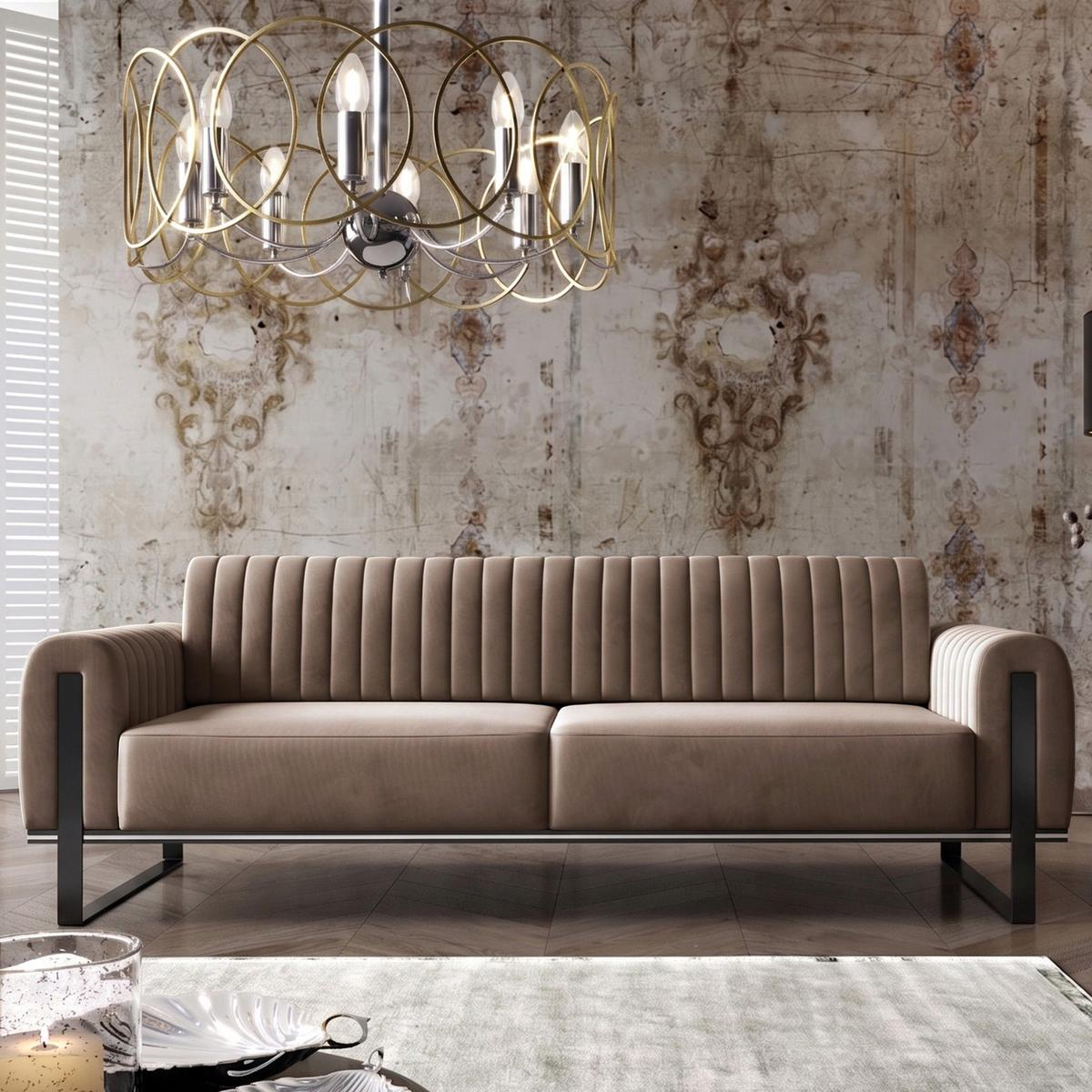 SOFA Parissa 228 cm - Beige/Schwarz, Textil/Metall (228/79/92cm) - Selsey
