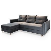 ECKSOFA PISAN R-S Grau Plüsch-Stoff mit Schlaffunktion - Braun/Grau, Holz/Textil (220/140cm) - MASSENO