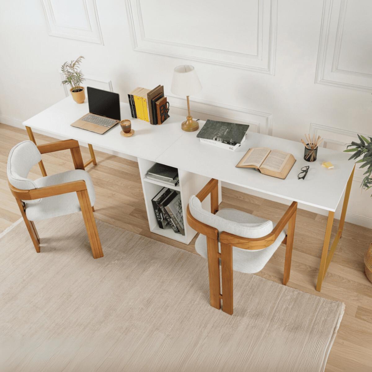 DOPPELSCHREIBTISCH - twin 240/60/74 cm - Goldfarben/Weiß, Holzwerkstoff (71/60/74cm) - Calicosy