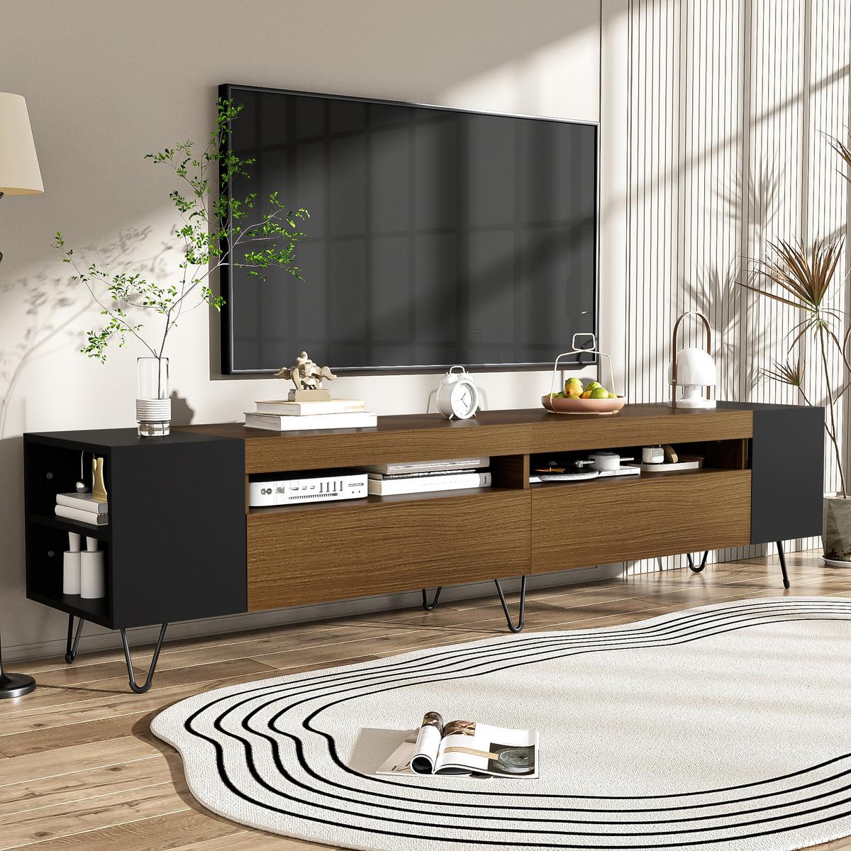 TV-ELEMENT Schwarz und Holzoptik 180/36/43 cm - Braun, Holz (36/43/180cm) - Urban Meuble