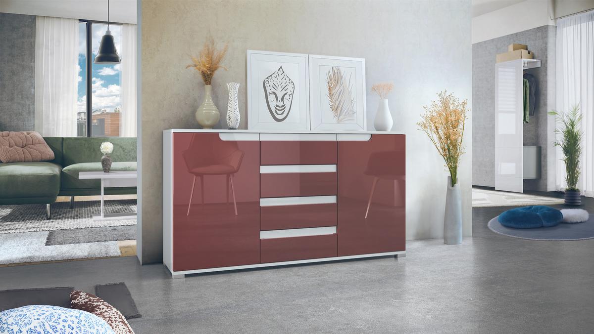 SIDEBOARD Sylt Bordeaux Hochglanz / Weiß Hochglanz - Bordeaux, Holzwerkstoff (138.5/75.5/35cm) - Vladon