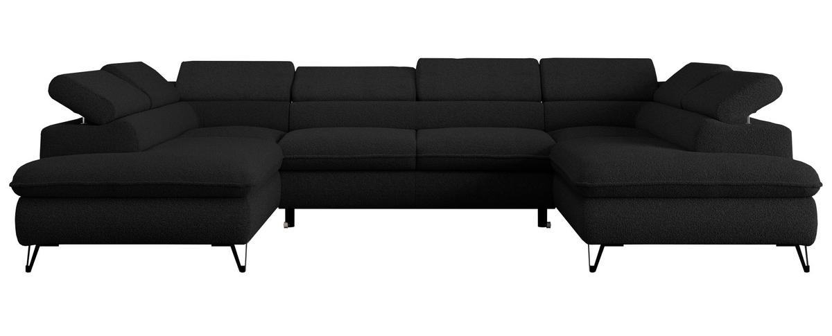 WOHNLANDSCHAFT PEDRO U Boucle Schwarz - Schwarz, Textil/Metall (346/76/208cm) - MKS