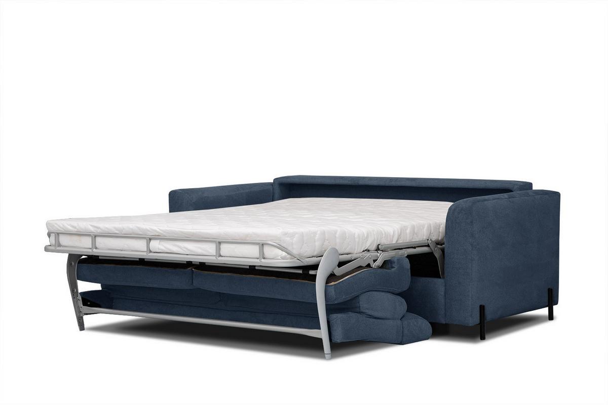 SOFA MEZO 3-Sitzer mit Schlaffunktion, dunkelblau - Schwarz/Dunkelblau, Holz/Textil (232/90/107cm) - Wozimo