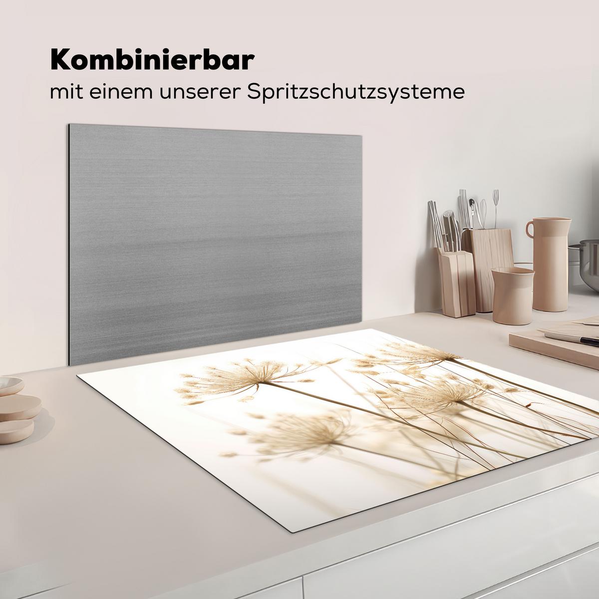 HERDABDECKPLATTE Blumen - Weiß - Sonnenlicht Induktionsmatte 78x78 cm - Ecru, Kunststoff (78/78/0.2cm) - MuchoWow