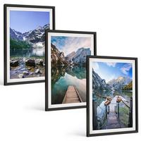 BILDER SET 3er Set - 40x60 cm Schwarzer Rahmen - Berge, Seen, Holzstege - Schwarz, Kunststoff (40/60cm) - TULUP