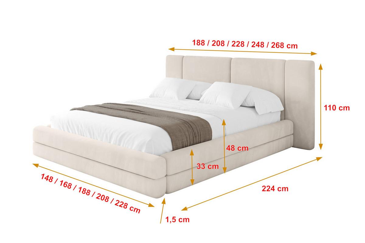 POLSTERBETT mit Bettkasten und Lattenrost, Bett mit Matratze H3/H4 - TEVO 140x200 Beige - Ecru, Holzwerkstoff/Textil (140/200cm) - ALTDECOR