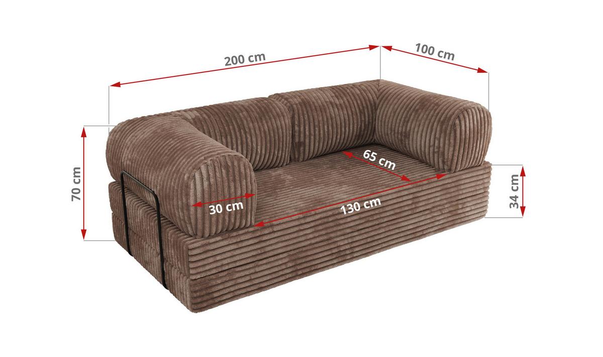 3-SITZER SOFA ORSETTO - Braun Cord - Schwarz/Braun, Textil/Metall (200/70/100cm) - MKS