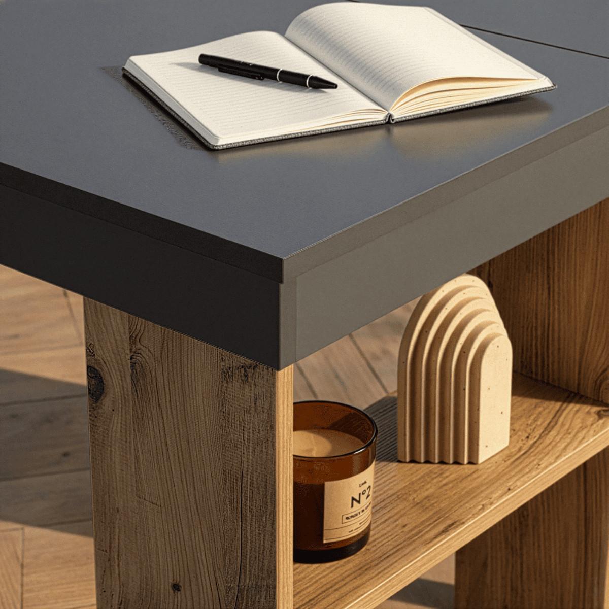 ECKSCHREIBTISCH mit stauraum - organis 130/50/72 cm - Grau, Holzwerkstoff (58/50/72cm) - Calicosy