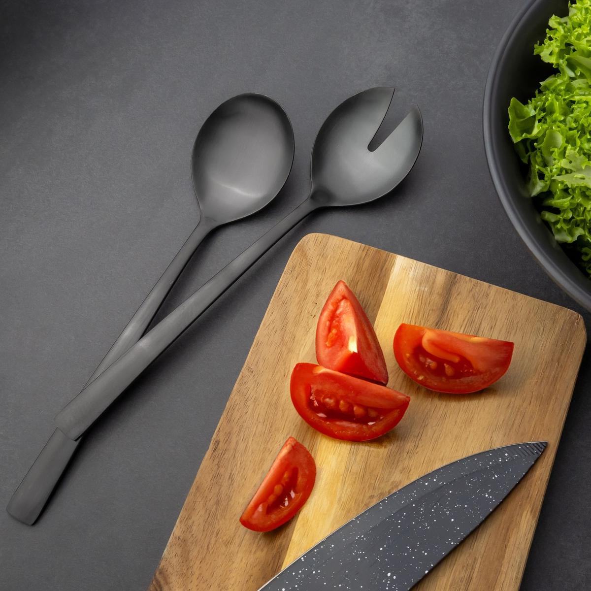 SALATBESTECK 2er-Set Edelstahl 18/0 - Schwarz, Metall - Intirilife