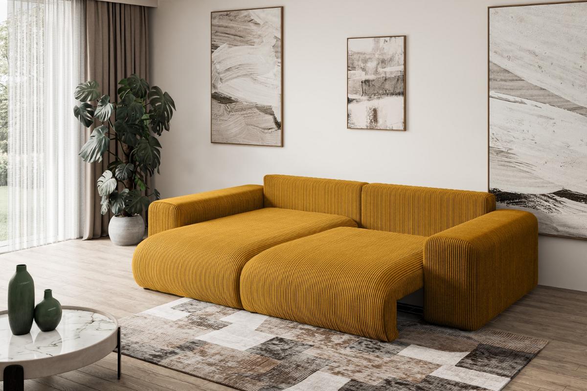 ECKSOFA Ottomane links ESKAR-L 266x176x72 Currygelb Cord - Currygelb/Schwarz, Holzwerkstoff/Kunststoff (266/176cm) - ALTDECOR