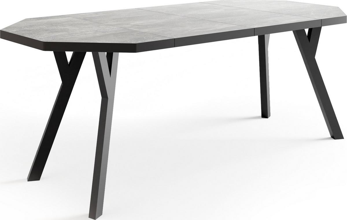 ESSTISCH Desmond achteckiger ausziehbarer, Grauer Beton 100-200/100/76 cm - Hellgrau/Schwarz, Holz/Holzwerkstoff (100/200/76cm) - WFL GROUP